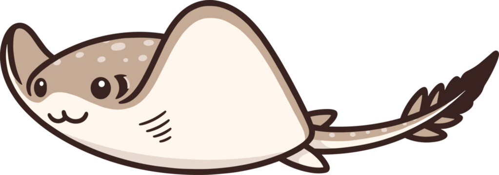 Playful Cartoon Stingray Swimming Gracefully in the Ocean Depths, a Whimsical Marine Creature Perfect for Children's Education & Environmental Awareness Projects, Featuring Cute Character Design, Ligh