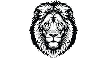 Majestic Lion Head Portrait Showcasing Power and Nobility in Striking Black and White Detail, Perfect for Symbolizing Strength, Courage, and Leadership in Business, Branding, Mascot Design, Tattoos, o