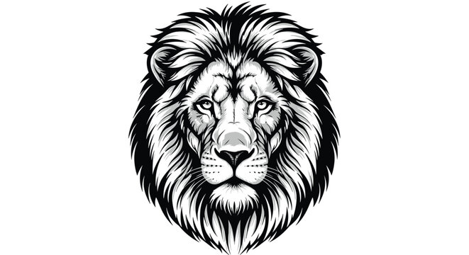 Majestic Lion Head Portrait Showcasing Power and Nobility in Striking Black and White Detail, Perfect for Symbolizing Strength, Courage, and Leadership in Business, Branding, Mascot Design, Tattoos, o