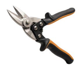 Ergonomic aviation snips with dual grips for comfort in sheet metal work.