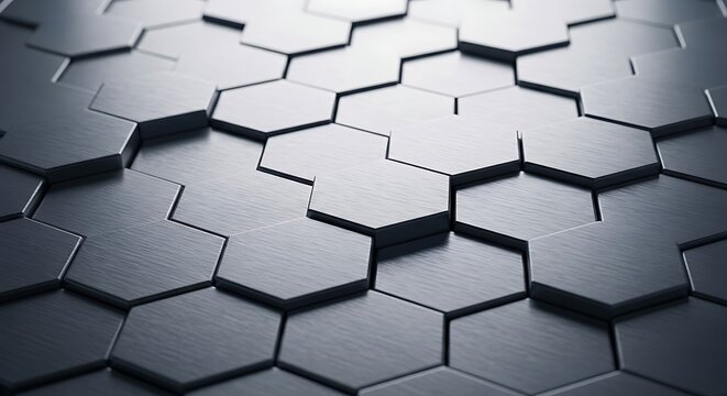 Abstract hexagonal pattern metallic surface with geometric structure