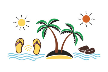 Beach Scene With Palm Trees Sun And Flip Flops ocean