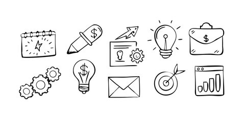 Business Icons Dollar Sign Lightbulb Gear and Wave