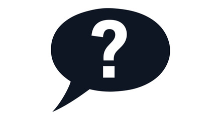 A black speech bubble contains a white question mark visually striking silhouette
