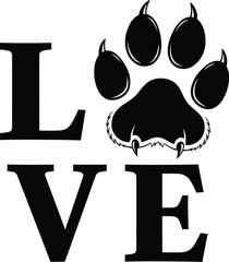 Love Paw Print Graphic Illustration Design Concept Animal Pet Care Dog Cat Lover Silhouette Modern Creative Element Vector
