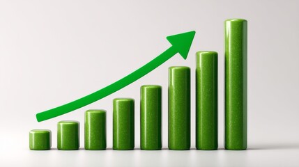 A green arrow pointing upwards is above a series of green cylinders. The cylinders are arranged in a line, with the tallest one at the left and the shortest one at the right