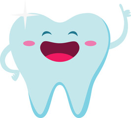 A cartoon tooth is smiling and has a white stripe on it