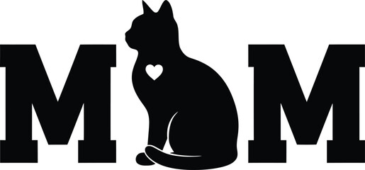 Cat Mom Graphic Illustration Design Concept Heart Silhouette Cute Animal Pet Lover Modern Creative Element Vector