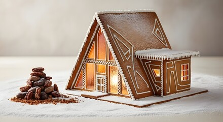 Modern Architectural Gingerbread House with Glass Windows and Icing