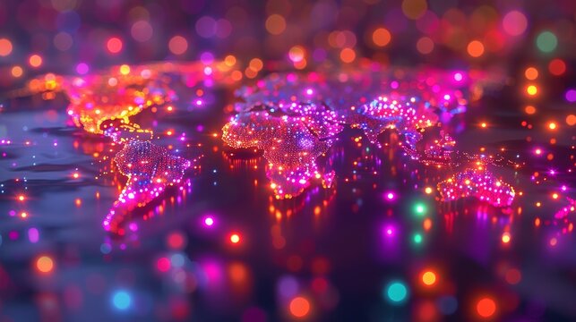 Futuristic 3d abstract map of continents illustrating globalization and geopolitics in technology