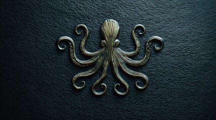 Elegant Embossed Octopus Icon Featured on Premium Leather Surface for Sophisticated Product Presentation