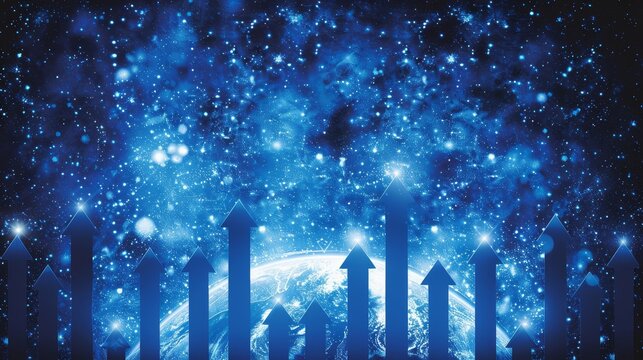 Visualizing global economic growth  upward arrows and a glowing earth for 2025 chinese new year