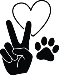 Peace Love Paw Print Silhouette Vector Graphic Design Illustration for Pet Lovers