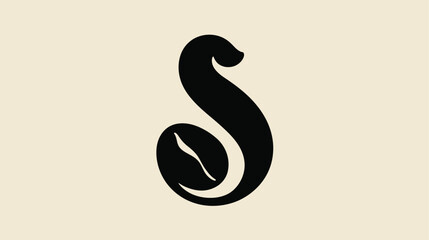 Modern black silhouette logo combining a stylized letter S with a coffee bean, on a minimalist beige background. Creative coffee shop emblem.