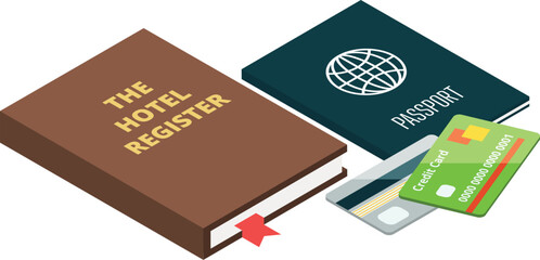 A book, passport and credit card are on a table