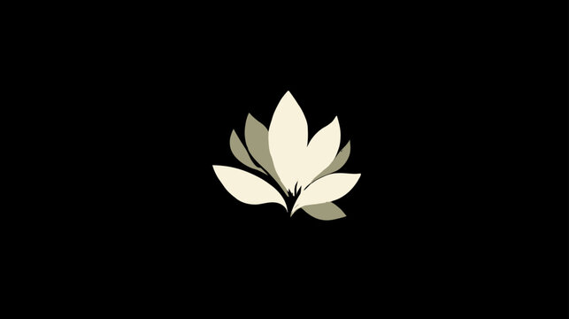 Minimalist stylized lotus flower icon on black background. Elegant graphic symbol for nature, wellness, spa, beauty, growth, spiritual concepts.