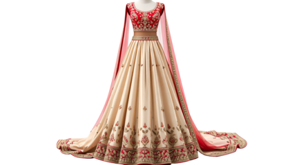 Elegant Deep Red Silk Lehenga on Showroom Mannequin