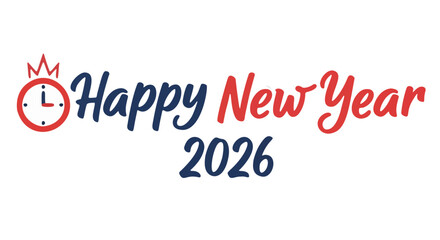 Happy New Year 2026 Celebration with Clock.