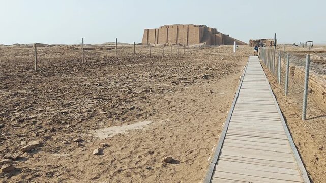 Nasiriyah, Iraq - November 20, 2025: Archaeological Pavement and Modern Protection Walkway at the City of Ur