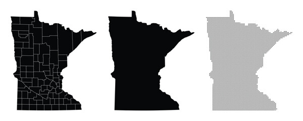 Minnesota Map Vector Illustration with Counties, Silhouette Style
