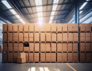 stacks of cardboard boxes in a warehouse orderly and