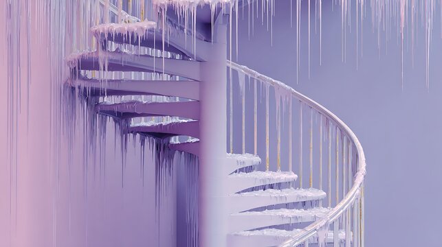 Abstract spiral staircase with glitch art effect and purple and blue hues - Powered by Adobe