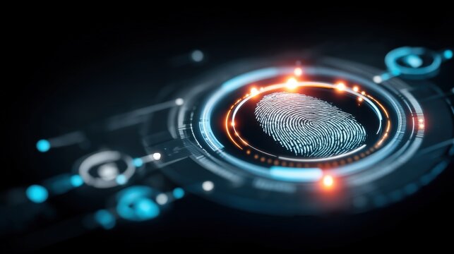 Digital fingerprint analysis in cybersecurity virtual environment infographic diagram futuristic technology concept