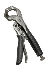 Obraz premium Ratcheting offset welding clamp pliers for securing beams in structural repairs.