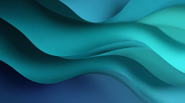 Abstract flowing turquoise and blue waves create a sense of movement and depth