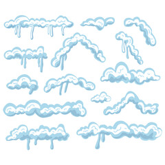 Set of  snow caps. Winter snow, roof and frame decoration elements for Christmas scenes, web graphics, cards, and game UI.