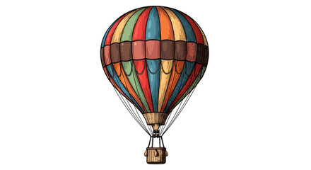 Fototapeta premium Whimsical Hot Air Balloon Ascending to Sky: Colorful Vintage Engraving for Adventure Travel, Aviation, and Nostalgic Themes—Perfect for Marketing, Education, Presentations, and Retro Decor, Showcasing