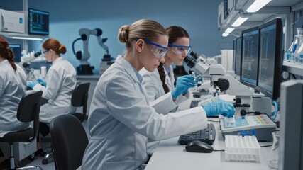 Scientists Conduct Research Experiment in Modern Science Laboratory - Powered by Adobe