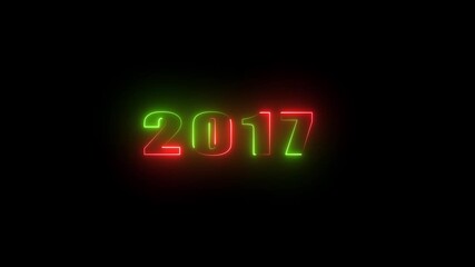 Neon Numbers 2017 with Red and Green Glow on Black new year