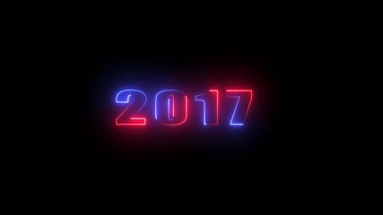 Neon Numbers 2017 with Blue and Red Glow on Black new year