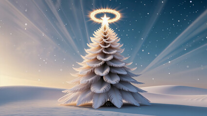 AI-generated image of an angel feather Christmas tree spreading the Christmas spirit