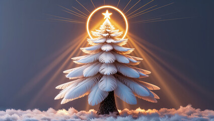 AI-generated image of an angel feather Christmas tree spreading the Christmas spirit