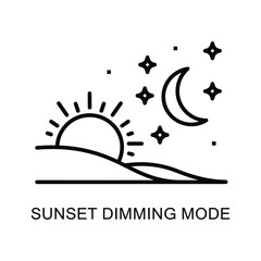 Line icon representing sunset dimming mode with sun and moon