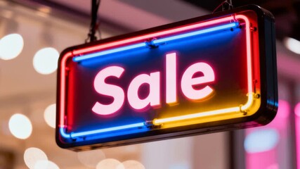 Marketing Sign board saying sale with vibrant colorful lighting and the background is bokeh. - Powered by Adobe