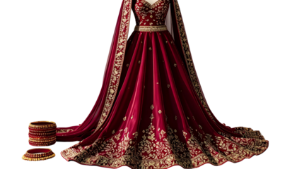 Glamorous Red Bridal Lehenga Fashion Studio Shot