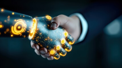 Innovative collaboration between humans and ai futuristic office digital artwork virtual environment close-up perspective technology integration