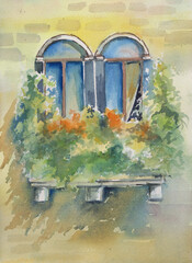 summer balcony covered with flowers