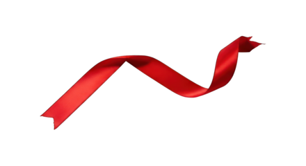 Flowing, silky red ribbon curving diagonally on a stark black background