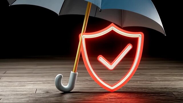 Umbrella with a shield symbol representing protection and security in a modern design