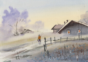 Winter morning in a small village
