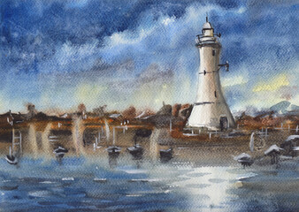 Lighthouse in cloudy weather