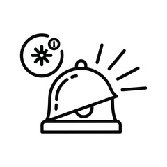 Line icon of a ringing alarm bell with a snowflake warning symbol