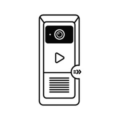 Line icon of video doorbell with camera, button, and speaker isolated on