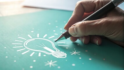 Innovation and growth icons inspire creativity with hand drawing lightbulb symbolizing new ideas and positive energy