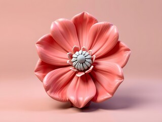 Stylized Coral Pink Flower 3D Render, Delicate and Modern