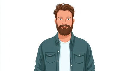 Fototapeta premium Digital illustration of a smiling man with a beard wearing a casual shirt. Friendly and approachable demeanor.